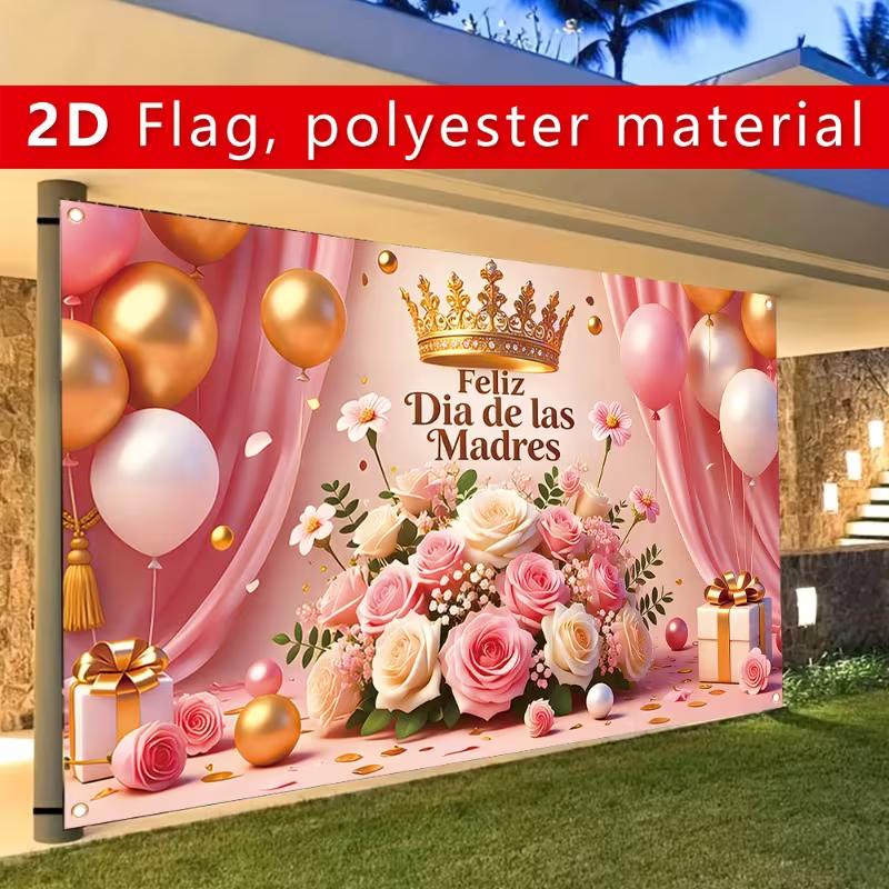 

2D Flat Spanish Mother s Day Banner, Elegant Pink Curtain, Rose Bouquet and Gifts Decor Background 47.2x31.5inch/120*80cm