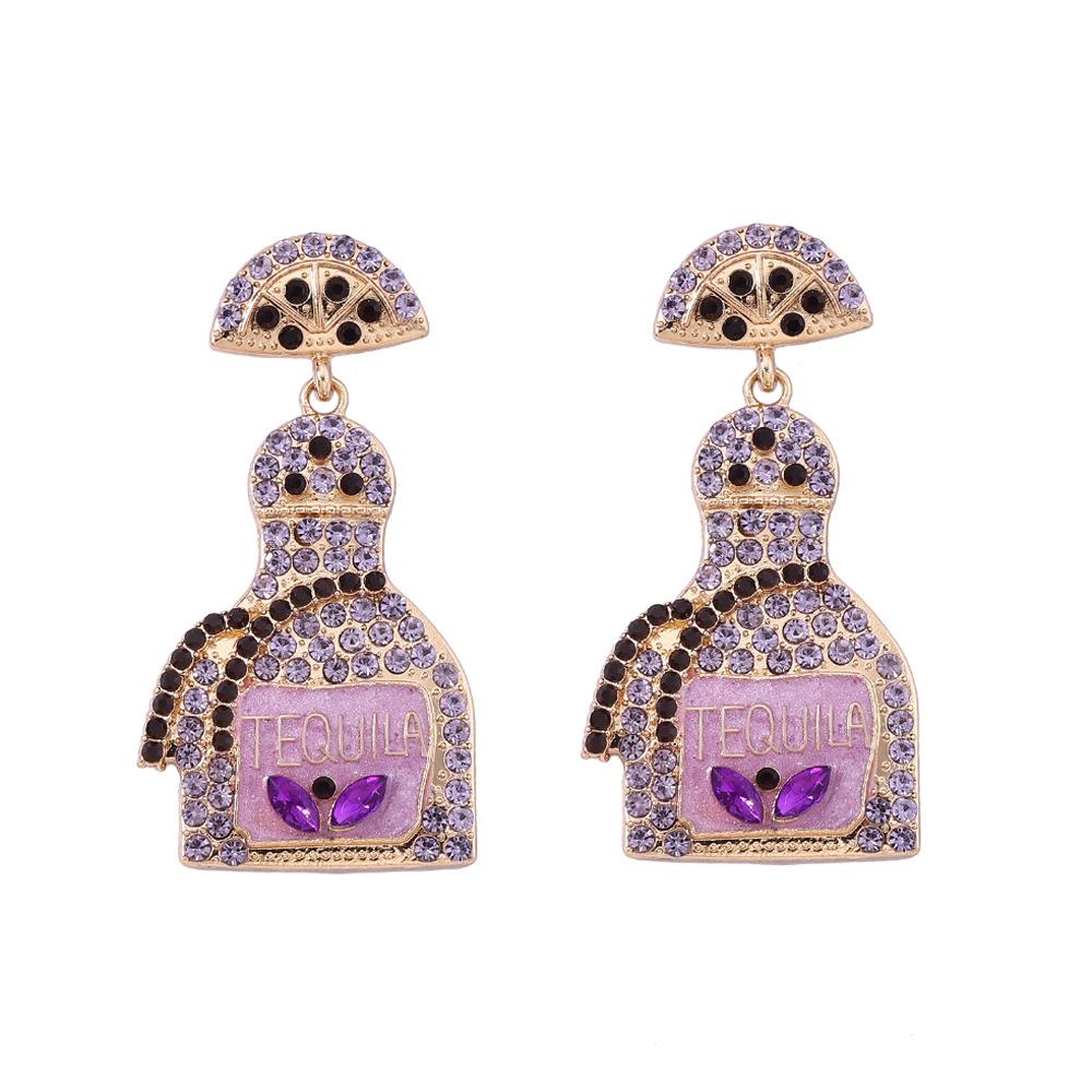 Fashion Wine Bottle Earrings 11 Color Optional Letter Perfume Bottle Alloy Full Diamond Ladies Ear Jewelry