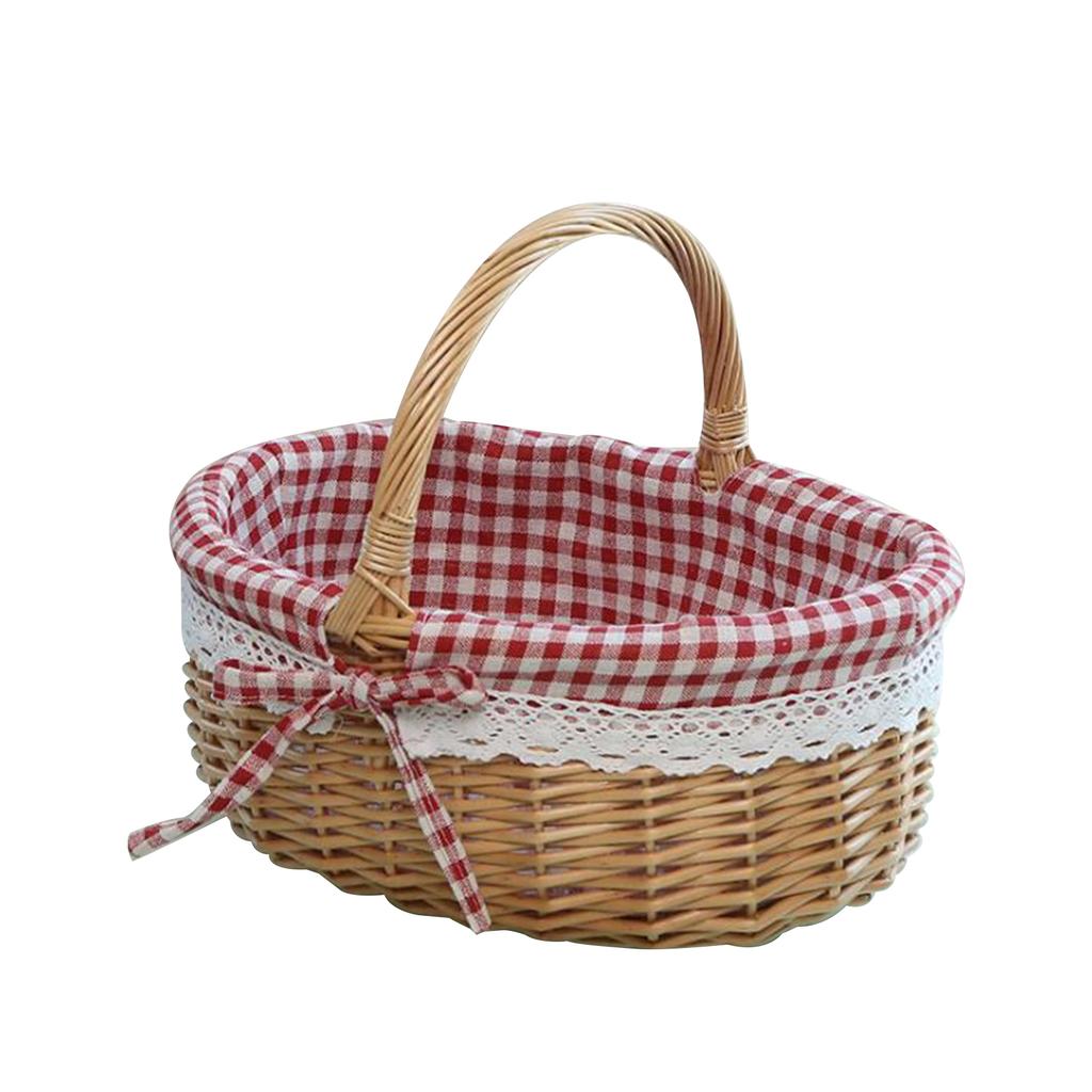 Rattan Storage Basket Hand Made Oval Picnic Storage Basket for Indoor Outdoor 28x26x20cm