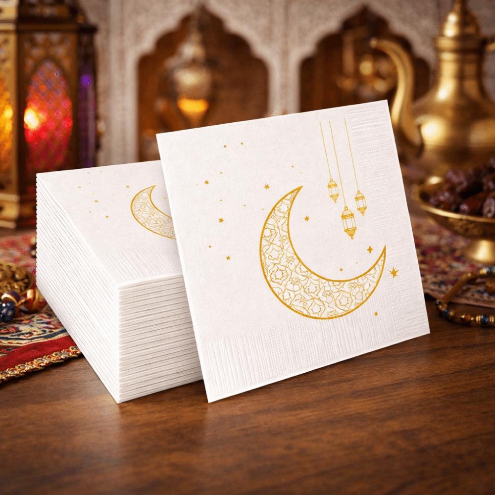 25Pcs White Gold Disposable Table Mat Tissues Eid Al-Fitr Napkins  Middle Eastern Festival