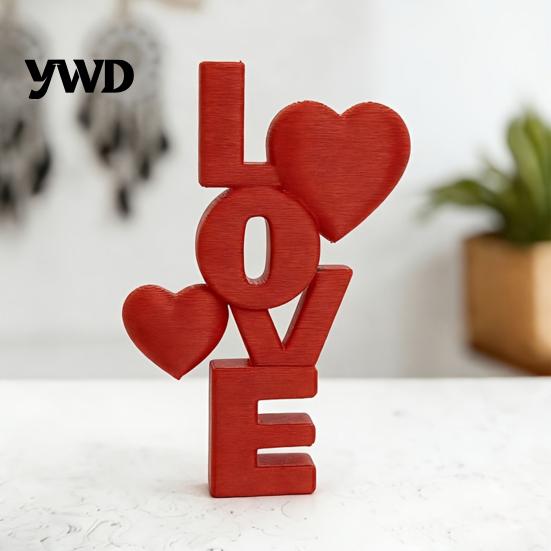 Light Luxury Style Table Topper 2Pcs 3D Printed Stacked LOVE Letter Ornament with Heart Decor, Romantic Anniversary Gift for Girlfriend Tabletop Love