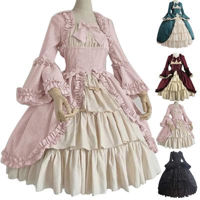 Lady Retro Square Neck Tesný pás Bowknot Stredoveké šaty Cosplay Party kostým