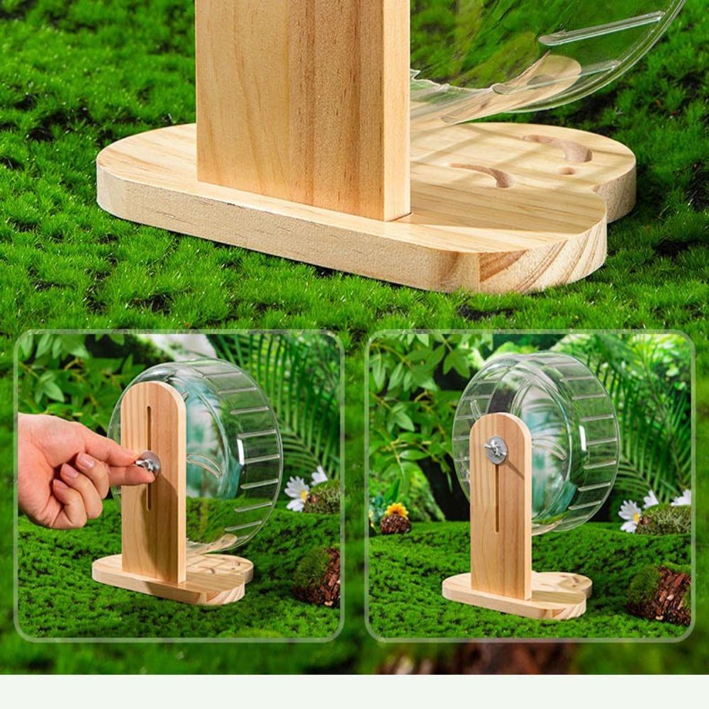 Transparent Hamster Exercise Wheel Wooden Stand Hamster Running Stand Pet Exercise Toy  Golden Bear