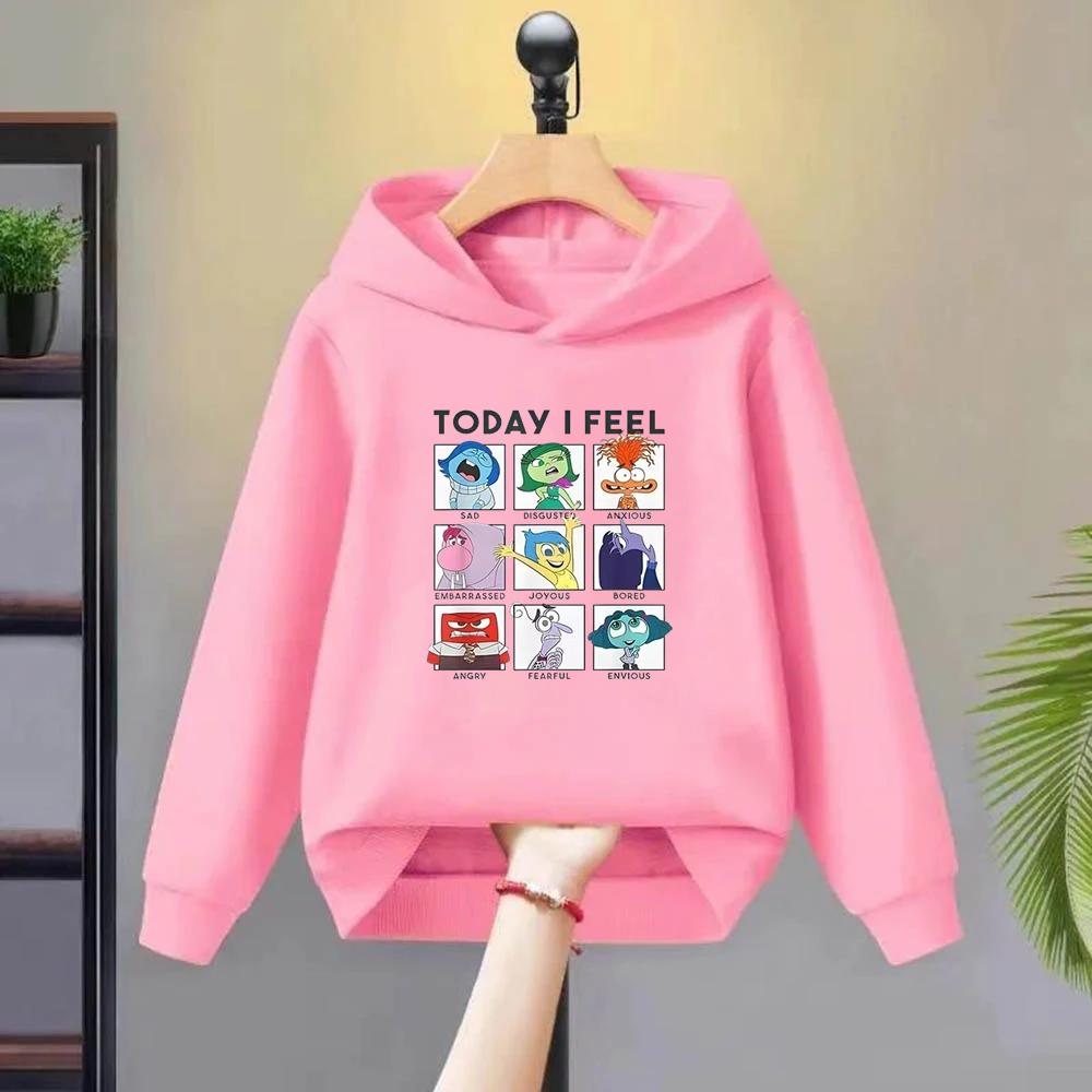 Children's Hoodies Disney Pixar Inside Out 2 Today I Feel Boy Girls Casual Toddle Sweatshirr tops white pink Coat