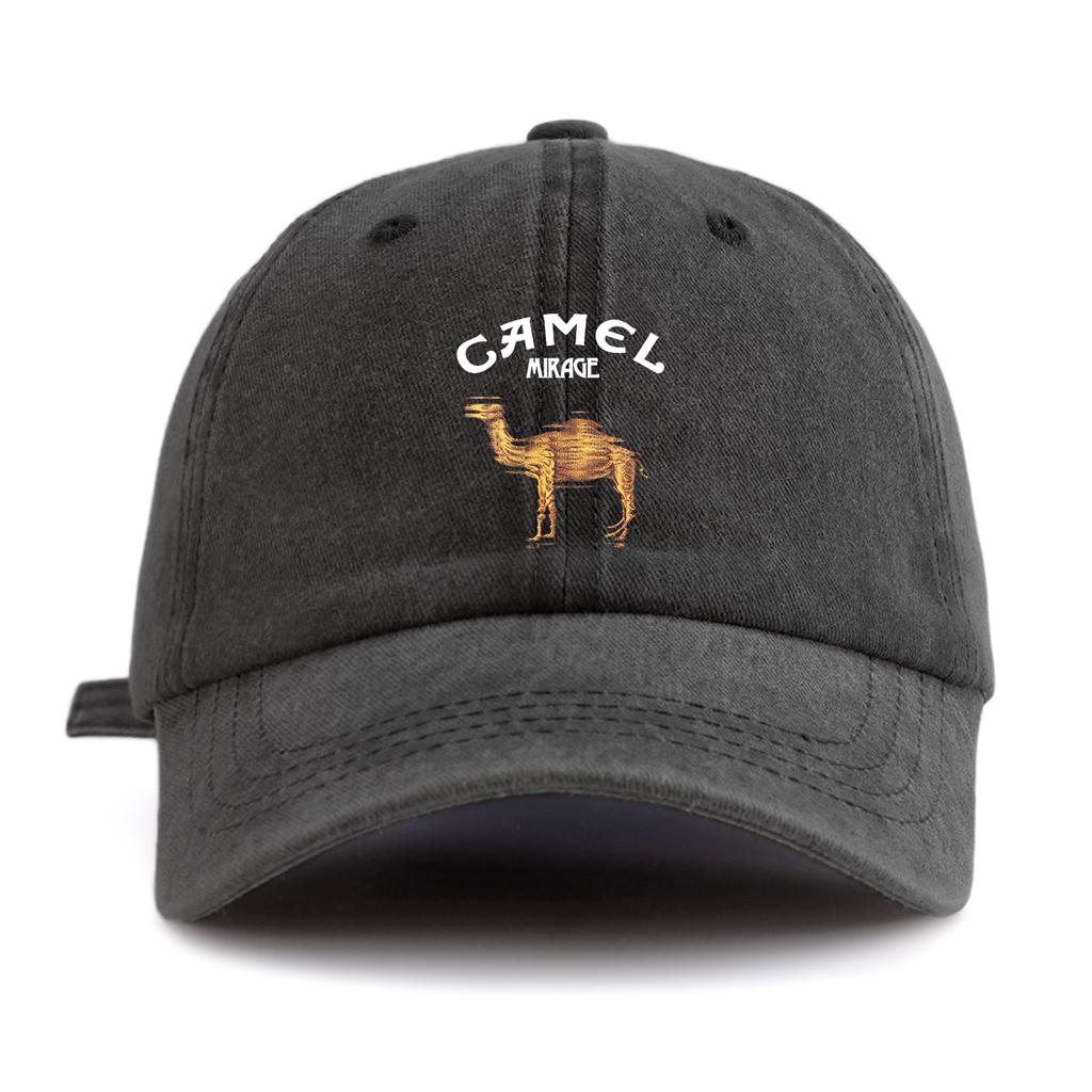 1pc CAMEL Print Washed Baseball Cap for Adults,Minimalist Retro Style Casual Soft Adjustable Dad Hat,Perfect As Gift