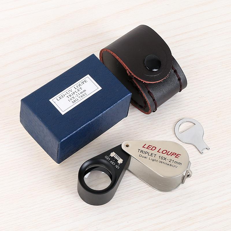 10X-40X Folding Loupe Magnifier Jewelry Magnifying Glass Triplet Lens Optical Glass Illuminated Magnifier with 6 LED 7 UV Lights