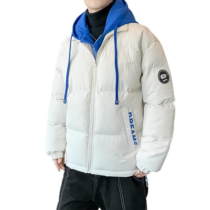 BRICS grid jacquard cotton-padded coat men's winter fake two-piece feather jacquard cotton-padded jacket thickened trendy couple winter clothing