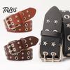 Casual Jeans Accessory 105cm Studded Punk Belt for Women, Faux Leather Grommet Waist Rock Band with Double Prong Buckle, Edgy Jean Music Festival