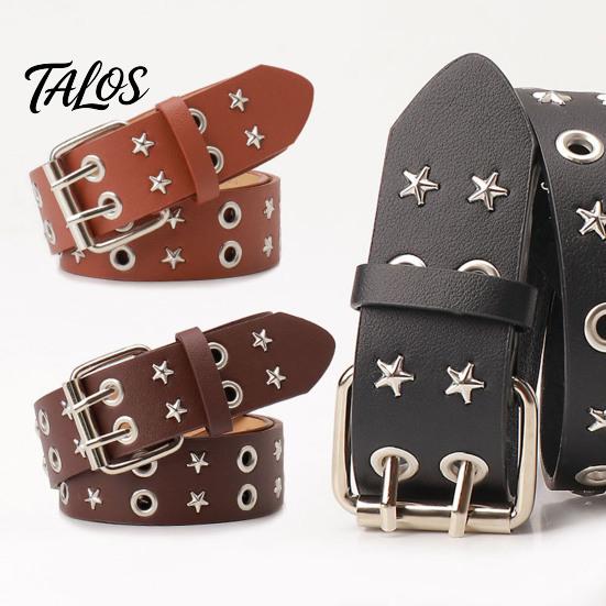 Casual Jeans Accessory 105cm Studded Punk Belt for Women, Faux Leather Grommet Waist Rock Band with Double Prong Buckle, Edgy Jean Music Festival