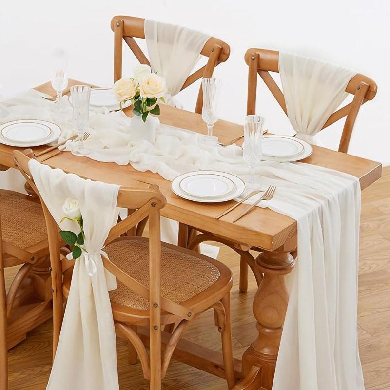 White Chiffon Table Runners Sheer Table Runner Wedding Arch Chair Sashes for Baby Shower Birthday Party Table Top Decoration