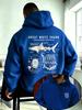 Ocean Enthusiast Outfit | Great White Shark Anatomy Diagram Front And Back Print Hooded Sweatshirt