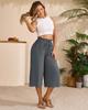 Women's Solid Color Wide-Leg Cropped Pants with Elastic Waistband and Pockets