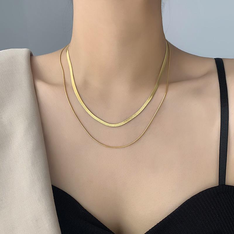 Minimalist Double Layered Snake Bone Necklace - Trendy European & American Style for Women