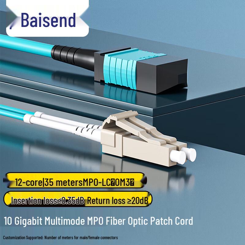 

BOSENDE MPO-LC 12-Core OM3 Multimode Fiber Optic Patch Cable 35m