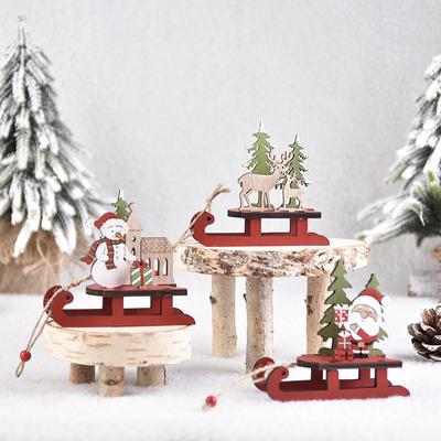 Χριστουγεννιάτικες Διακοσμήσεις, Ξύλινο, Πολύχρωμο, Συναρμολογούμενο Έλκηθρο, Καρτουνισμένος Γέρος, Βιτρίνα, Δώρα DIY για Παιδιά