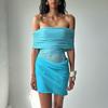 European and American Summer One Shoulder Mesh Pleated Waist Dress