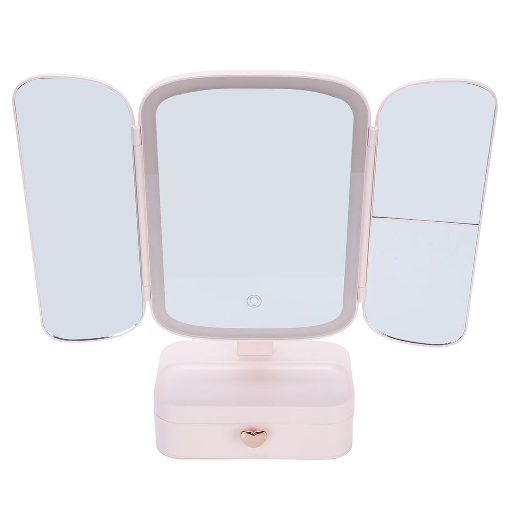 Desktop Lighted Makeup Mirror with Organizer 3 Color Temperature Dimming USB Rechargeable LED Light 