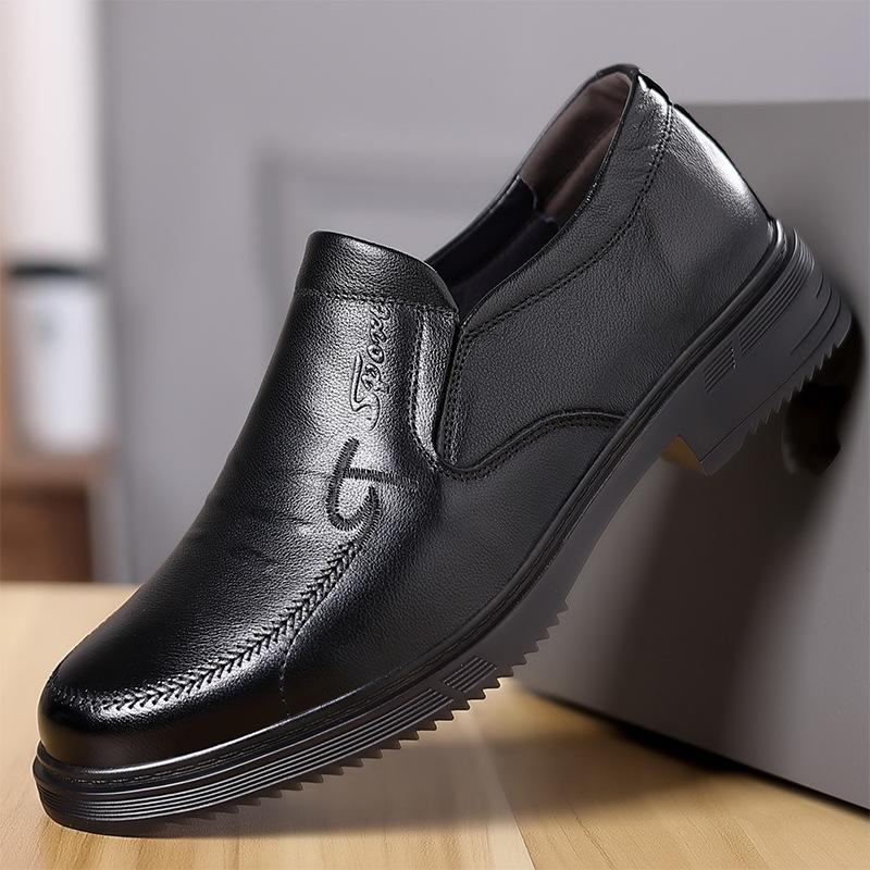 New First-layer Cowhide Men's Shoes Round Head Foot Business Casual Leather Shoes Men's Middle-aged and Elderly Father Single Shoes Men's Lightweight