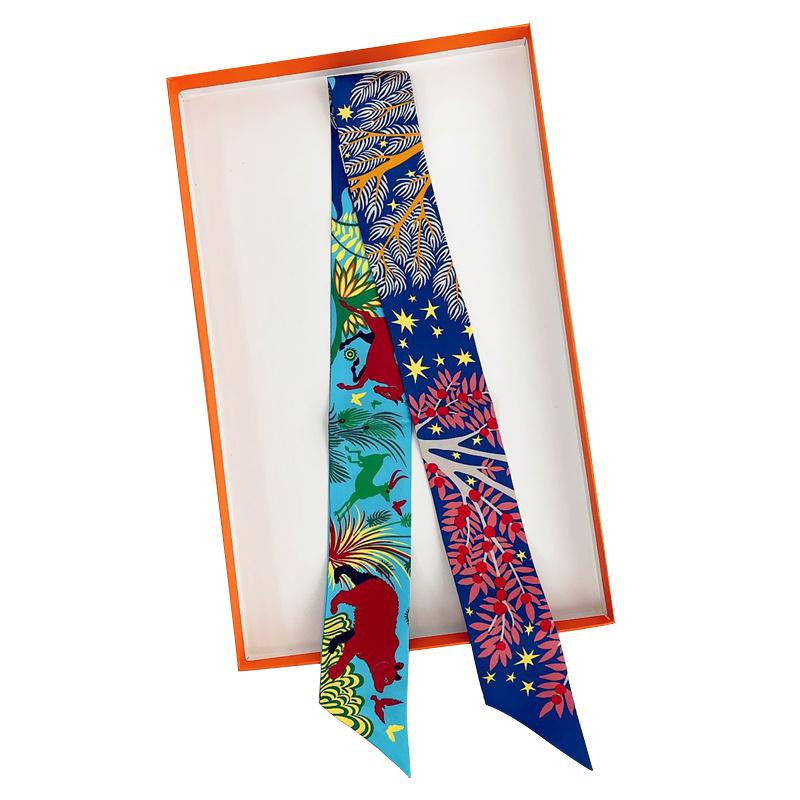 2025 Brand Design Horse Animal Women Mulberry Silk Scarf Luxury Scarves Headband Foulard Skinny Bag Wrap Scarves Neckerchief