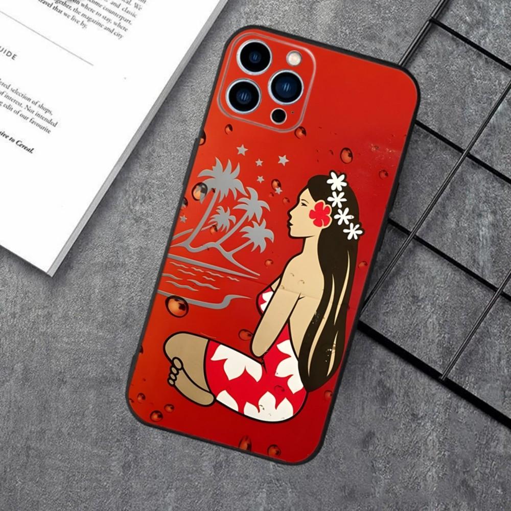 Hinano Tahiti Girl Beach Phone Case For iPhone 16,15,14,13,12,11,XS,XR,X,8,7,Pro,Max,Plus,mini Silicone Black Cover