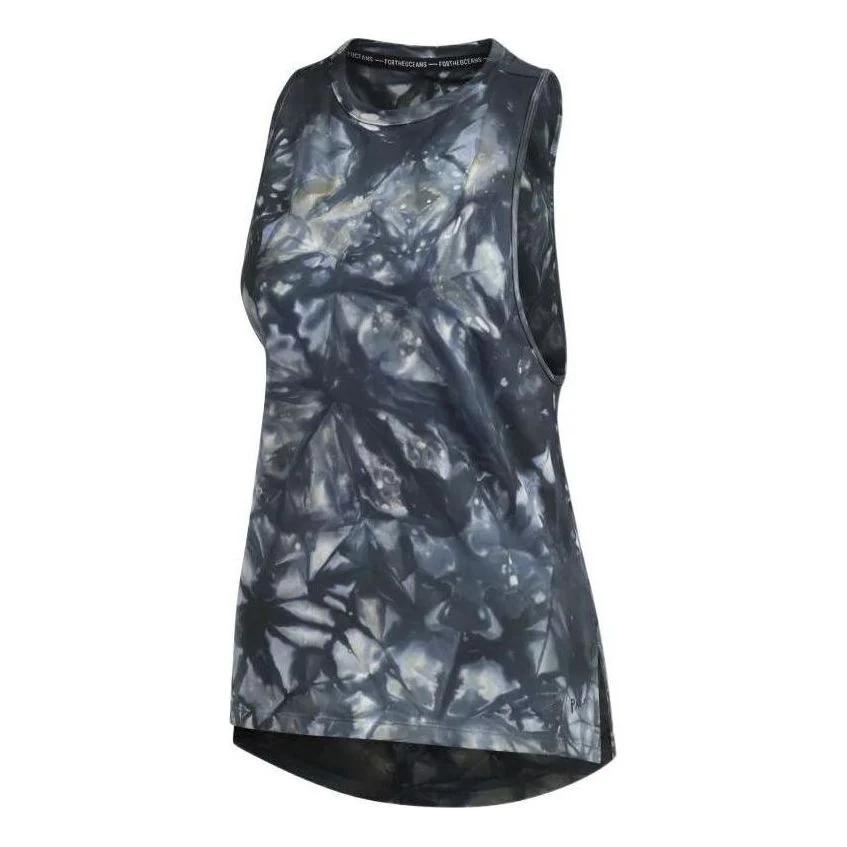 Adidas Parley All-Over Print Round Neck Sleeveless Sports Tank Top Women Tops Blue EJ7826