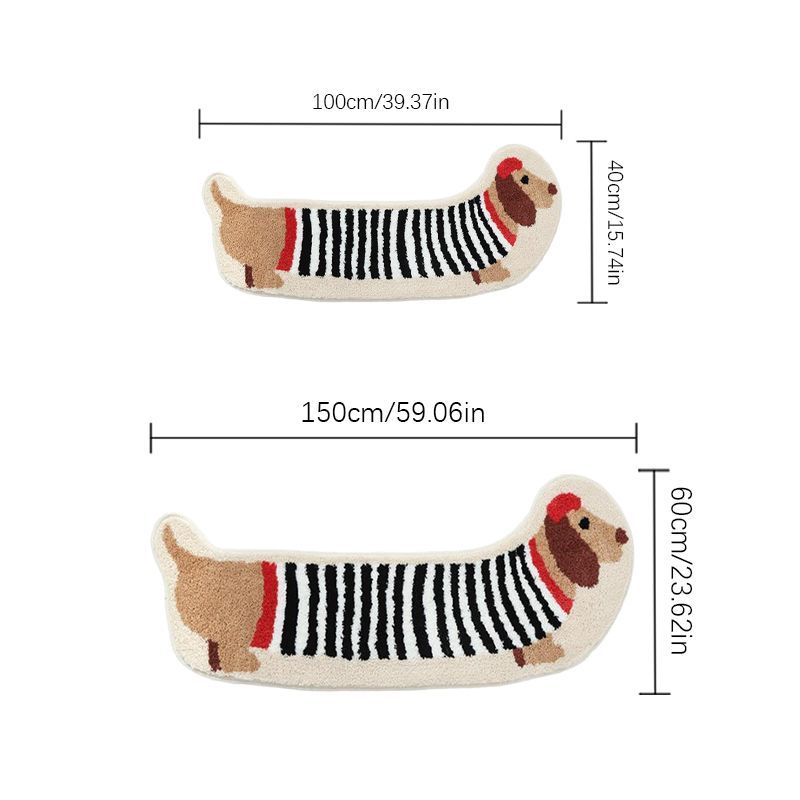 

VIKAMA Cartoon Dachshund Long Runner Rug Bedside Anti-Slip Foot Mat for Bedroom Living Room & Balcony Carpet Home Decor 40x100cm 16x40inch