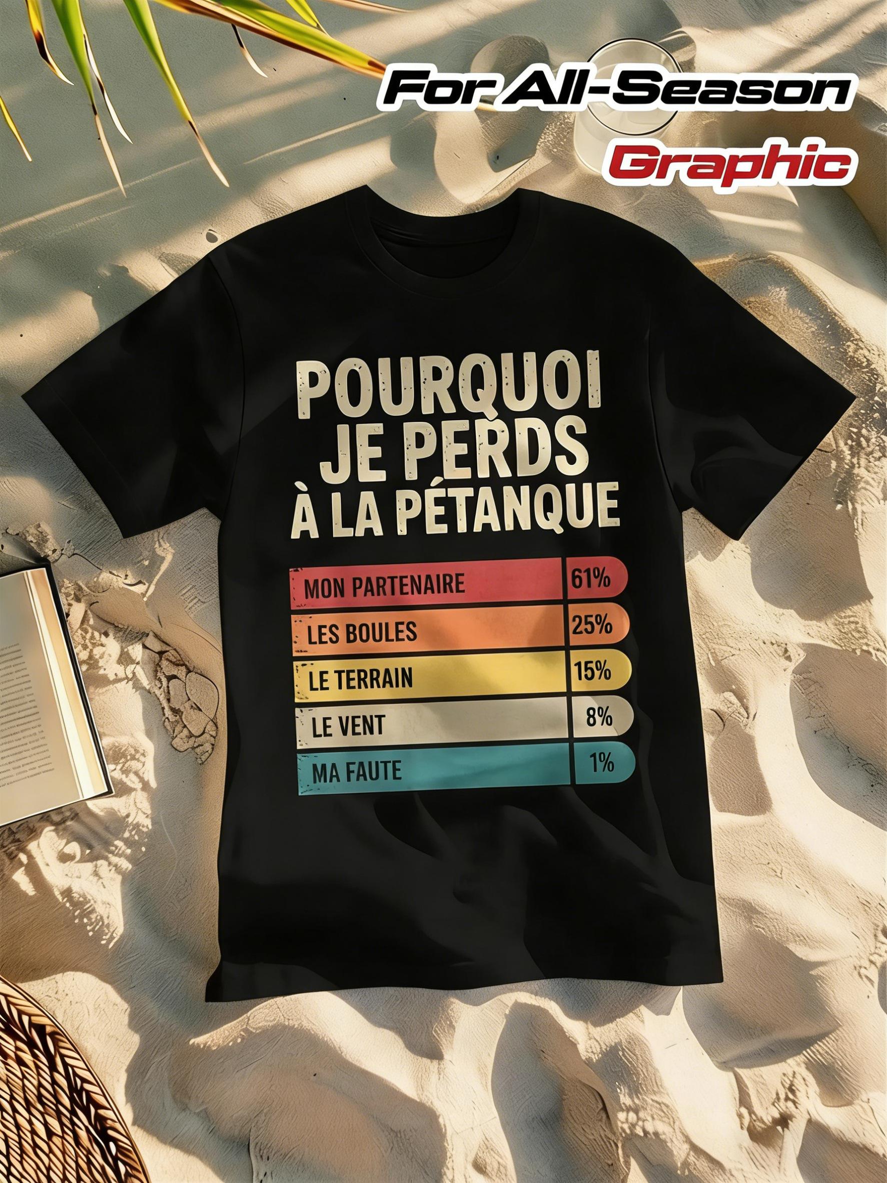 Men s Fun French Bowling T-Shirt- Humorous Graphic Tee with Theme I Lost at a Bowling Game L