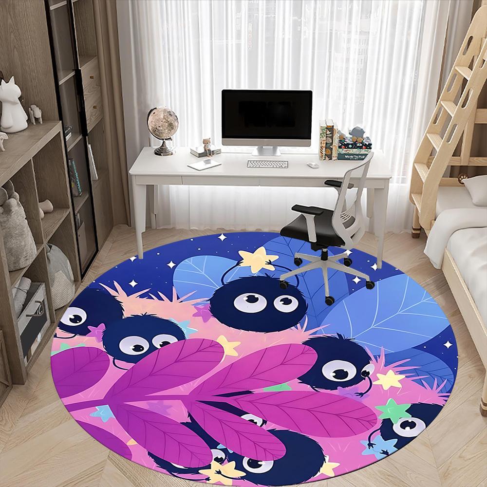 1pc Soot Sprites Office Round Area Rug,  Mat Suitable For Office, Under Office Chairs Bedroom Living Room Home Decor, Room Deco