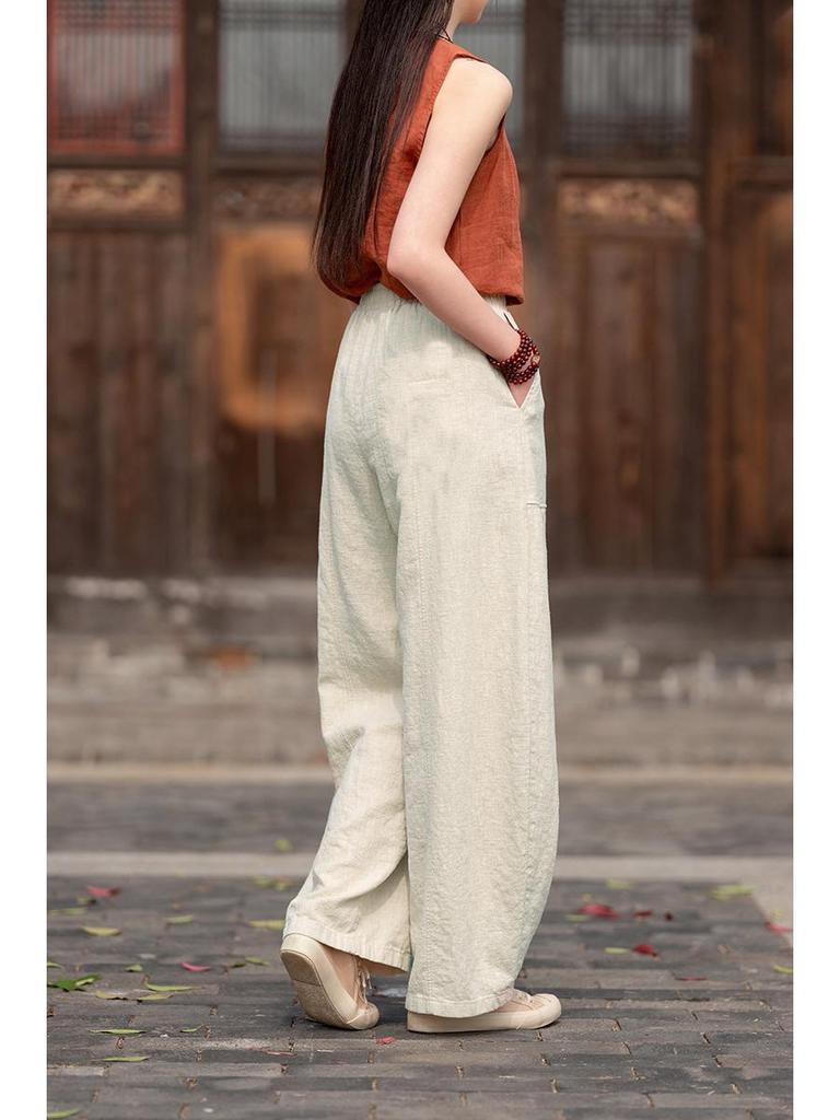 2026 Spring/Summer Artistic Cotton Linen Women's Slimming Casual Lantern Pants