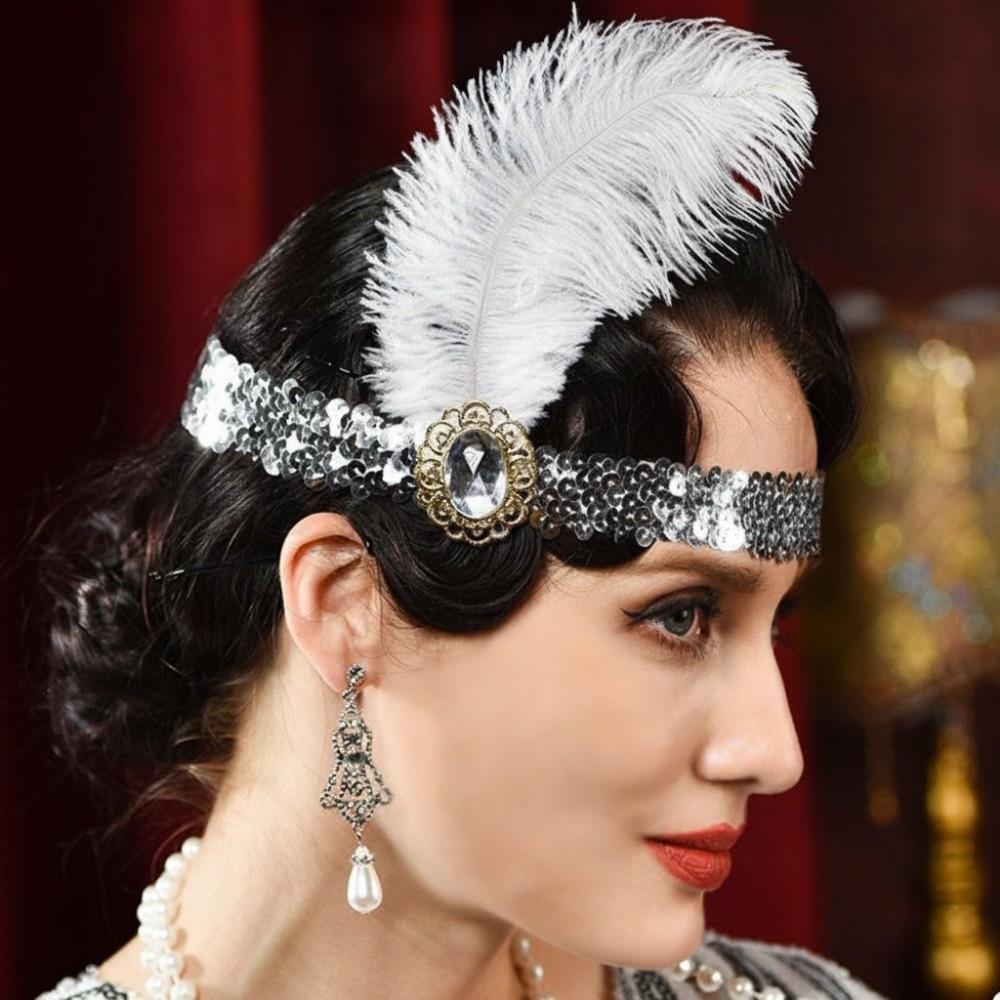 Sequin Feather Headpiece Retro Girls Hair Hoop Exquisite Women's Feather Headband Carnival Events