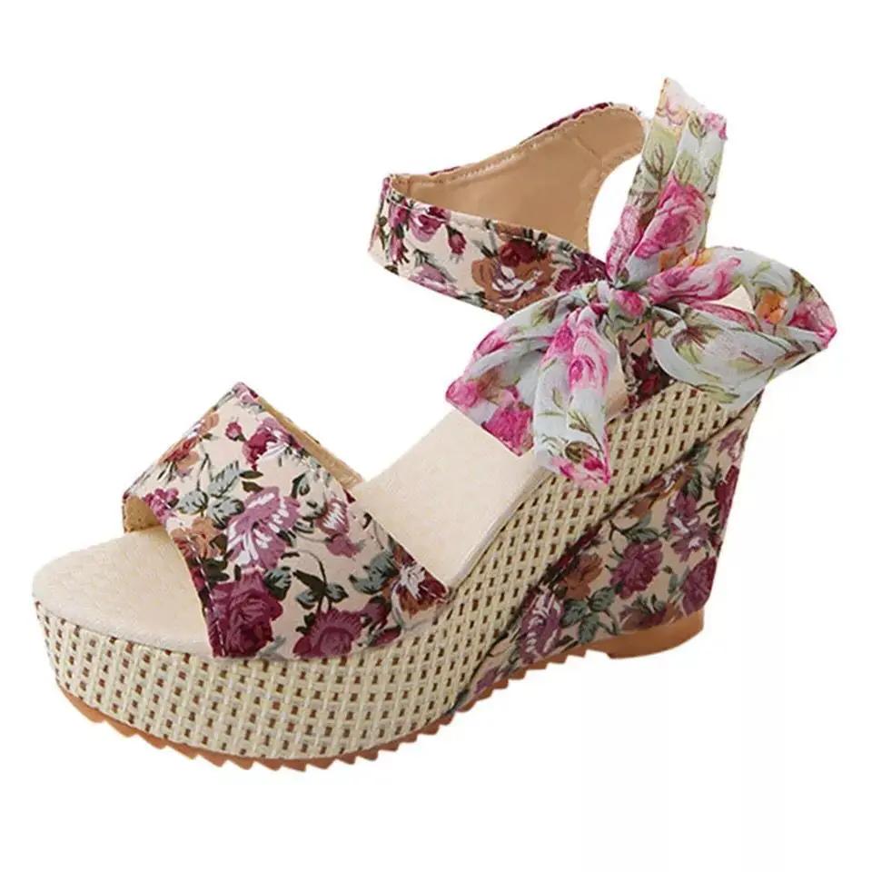 Hot Leisure Lace Women Wedges Heeled Woman Shoes Girls Summer Sandals Party Platform High Heels Dance Shoes