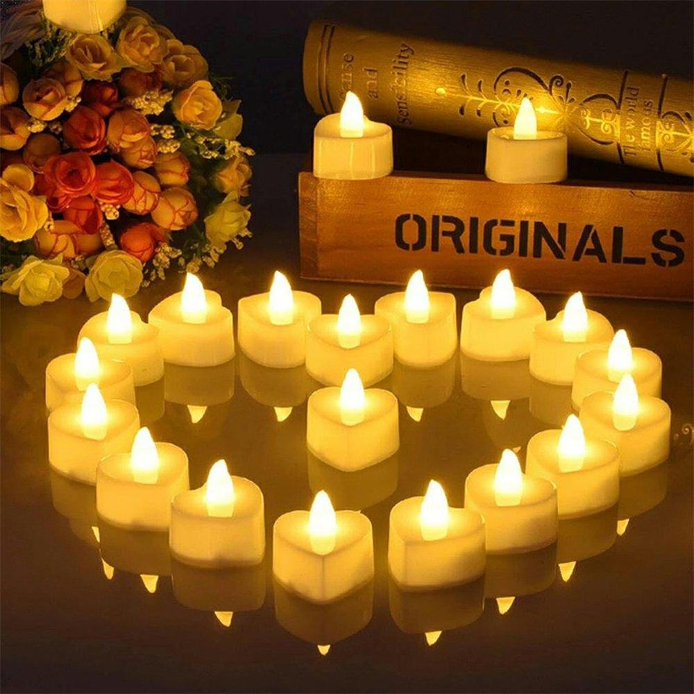 24Pcs Flameless Led Candle For Home Christmas Party Wedding Decoration Heart-shaped Electronic Battery-Power Tealight Candles