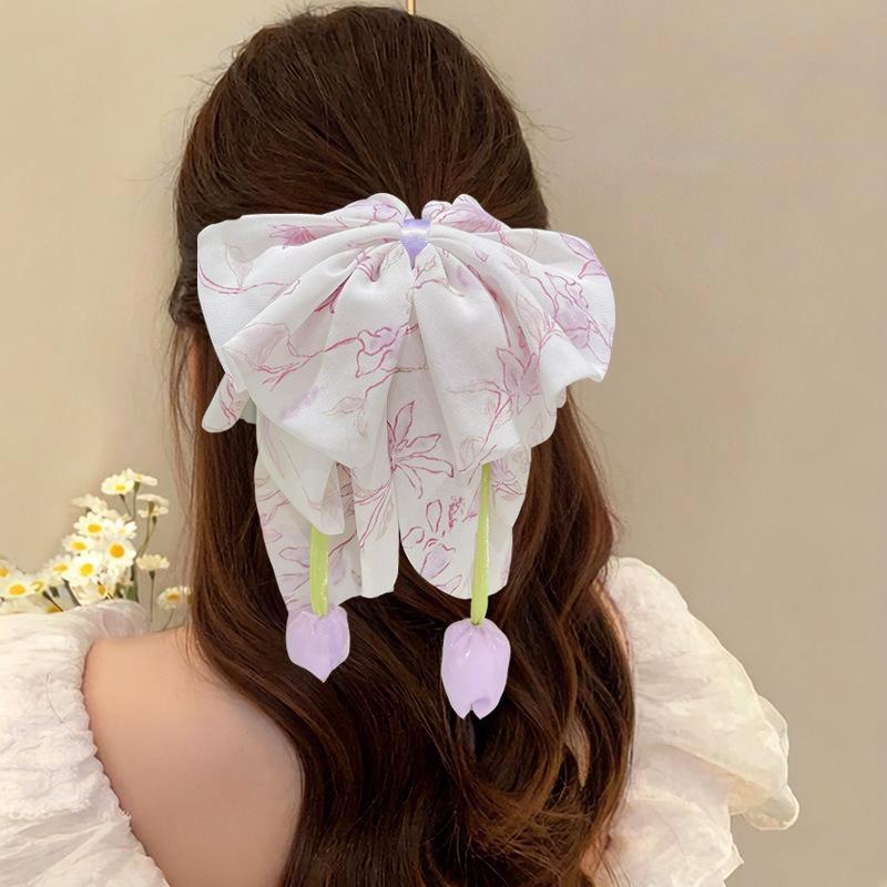 Elegant Retro Satin Bow Hair Clip for Women - Perfect for Low Ponytails and Head Ornaments