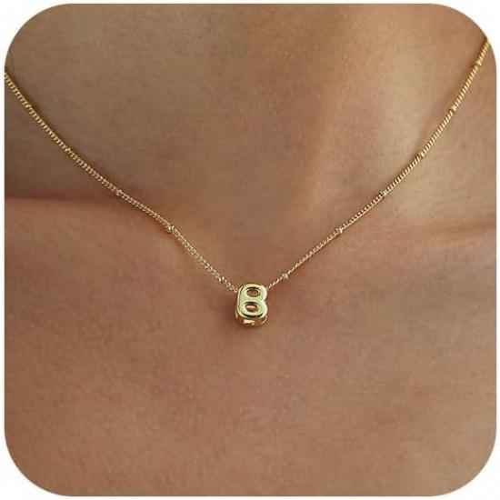 Bubble Letter Necklace Gold, Dainty Initial Necklaces for Women 14K Gold Plated Small A to Z Name Necklace Personalized Simple Initial Pendant Cute