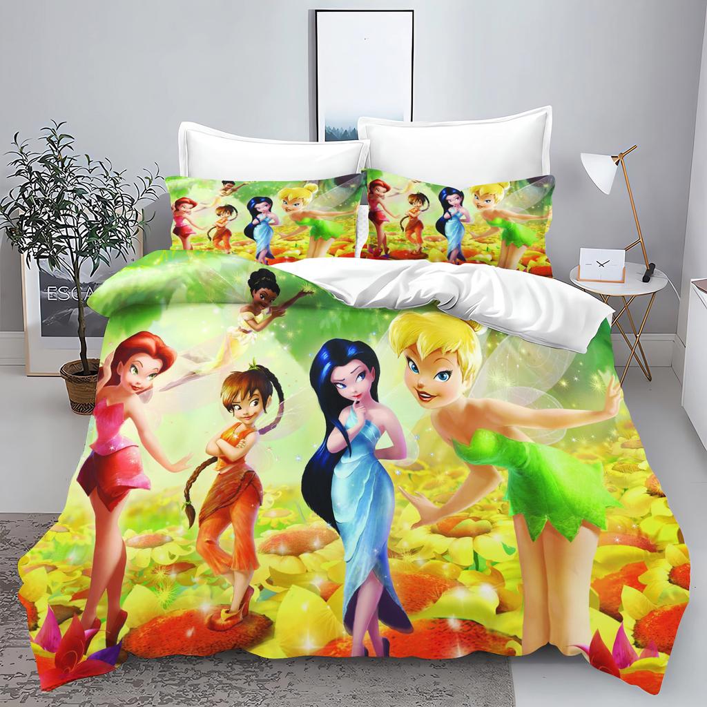 Tinker Bell Anime Disney Bedding Set Duvet Cover 100% Polyester Suitable For Children And Adults 3-Piece Set 1 Quilt Cover