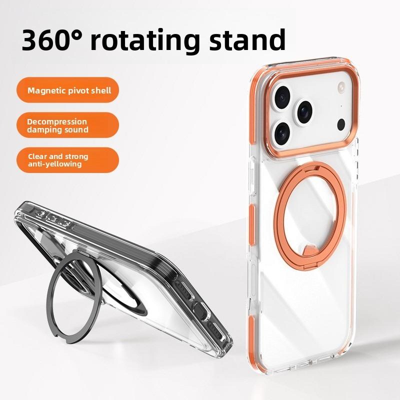 360 Rotating Kickstand Transparent Magnetic Bicolor Phone Case for iPhone 17 Pro Max 16 Plus 15 14 13 12 11 Shockproof Cover