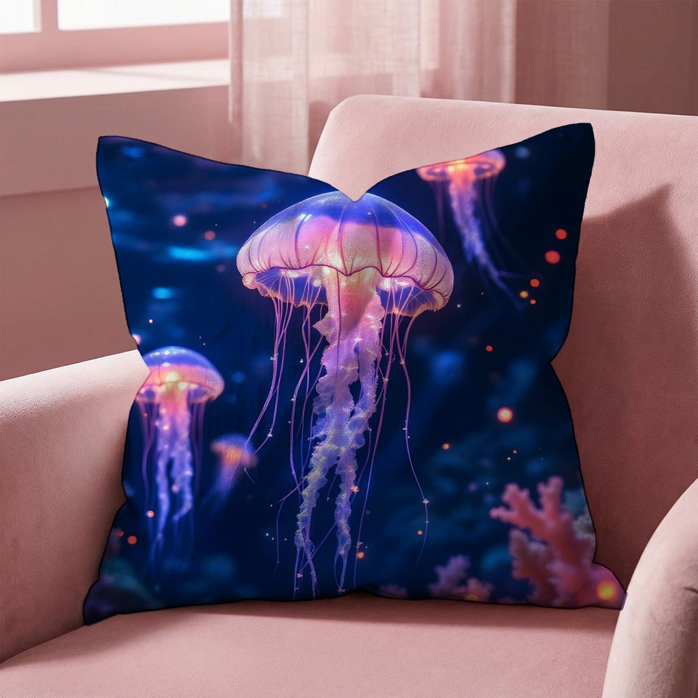 Beautiful Marine Life Jellyfish Cushion Cover Multi-Scene Pillow Cover for Home & Car - Reversible, Soft & Durable for Daily Use