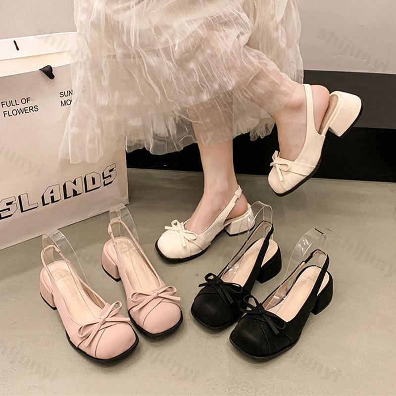 Fashion Summer Women Heel Sandals 2025 Butterfly Bow Sweet French High Heels Square Toe Outdoor Fashion Sandals Elegant Pumps Sandalias