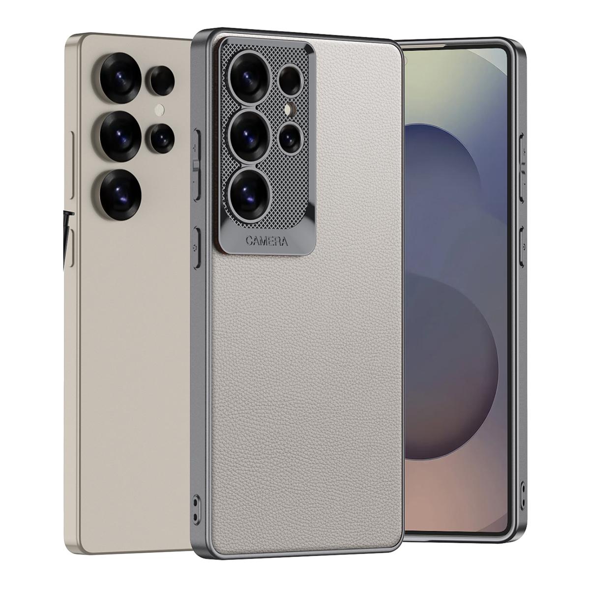 

For Samsung Galaxy S25 Ultra Case Shockproof PU+TPU+PC Phone Back Cover Dragon Scale Design Titanium Grey