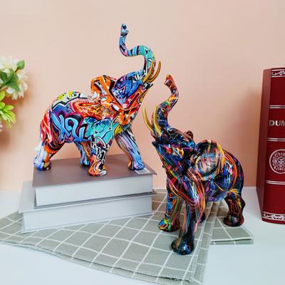 Décoration d'intérieur Peinture Nordique Graffiti Sculpture d'Éléphant Figurine Art Statue d'Éléphant Artisanat Créatif en Résine Décoration Ornements