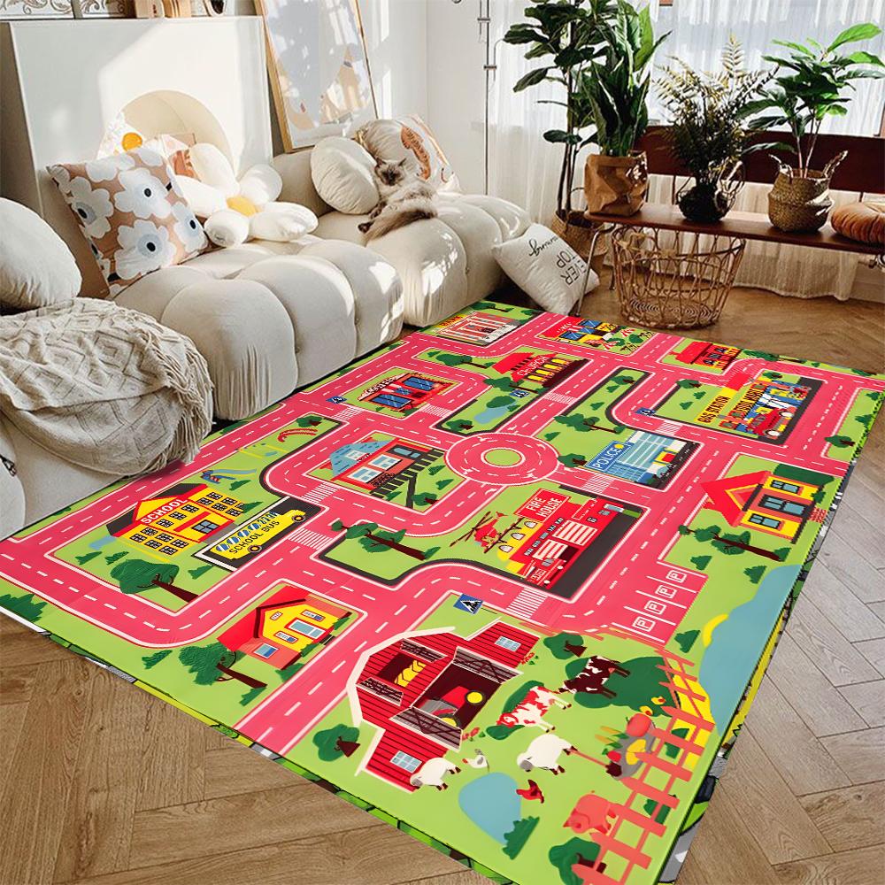Playful Car Play Mat Boys and Girls Highway City Traffic Rugs for Kids Toy Cars Kids Rugs for Playroom Non-Slip Kids Play Rug