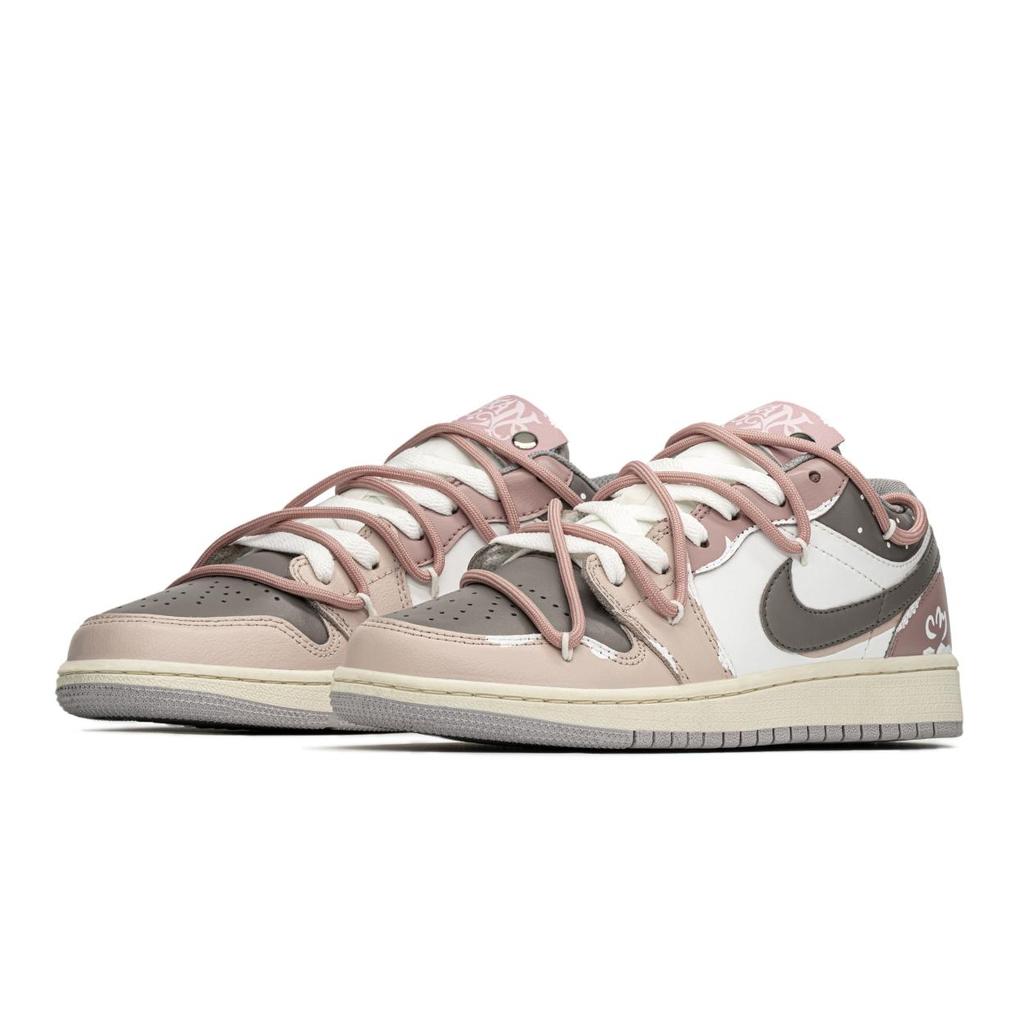 Jordan Air Jordan 1 Low top Vintage Basketball Shoes GS Pink Brown 553560-053(TeamA-S-BOX)