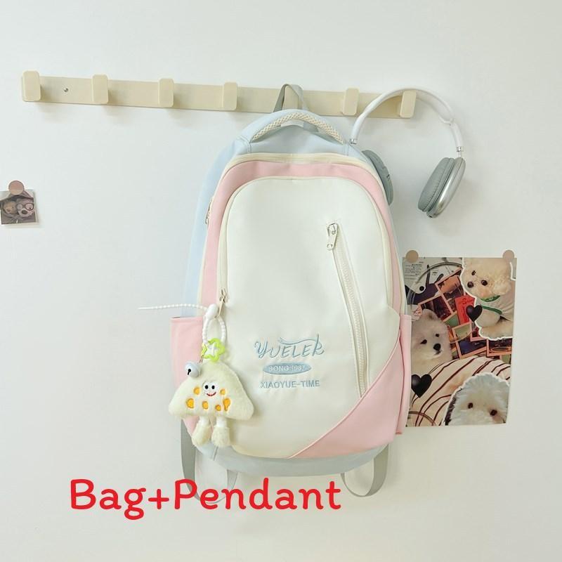 Embroidered Stylish Letter Backpack With Spliced Design For Campus And Travel