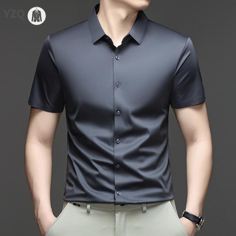 Mens Everyday Shirt Short Sleeve Ice Silk MoistureWicking for Business Events