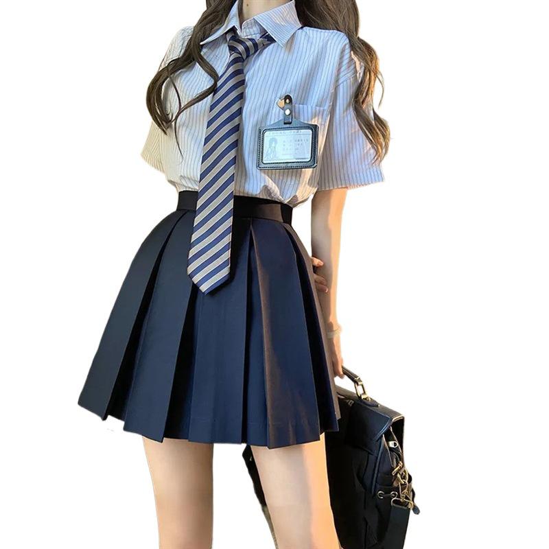 Women's Japanese JK Uniform Style Striped Short Sleeve Blouse - Versatile & Chic Summer Top