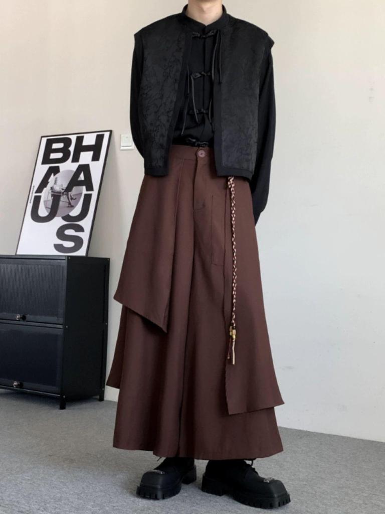 Men's Spring & Autumn Chinese-Style Wide-Leg Skirt Pants with Yamamoto Yohji Kendo Samurai Influence