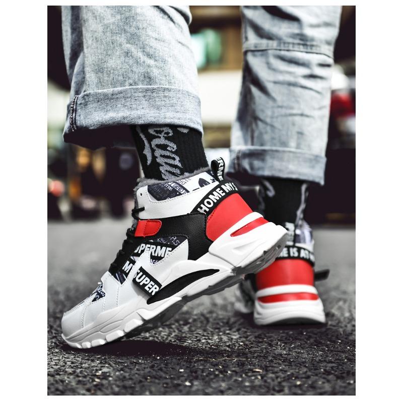 Herren Hohe Fleece-gefütterte Klobige Sneaker Colorblock Rutschfest Warm Lässige Sportschuhe