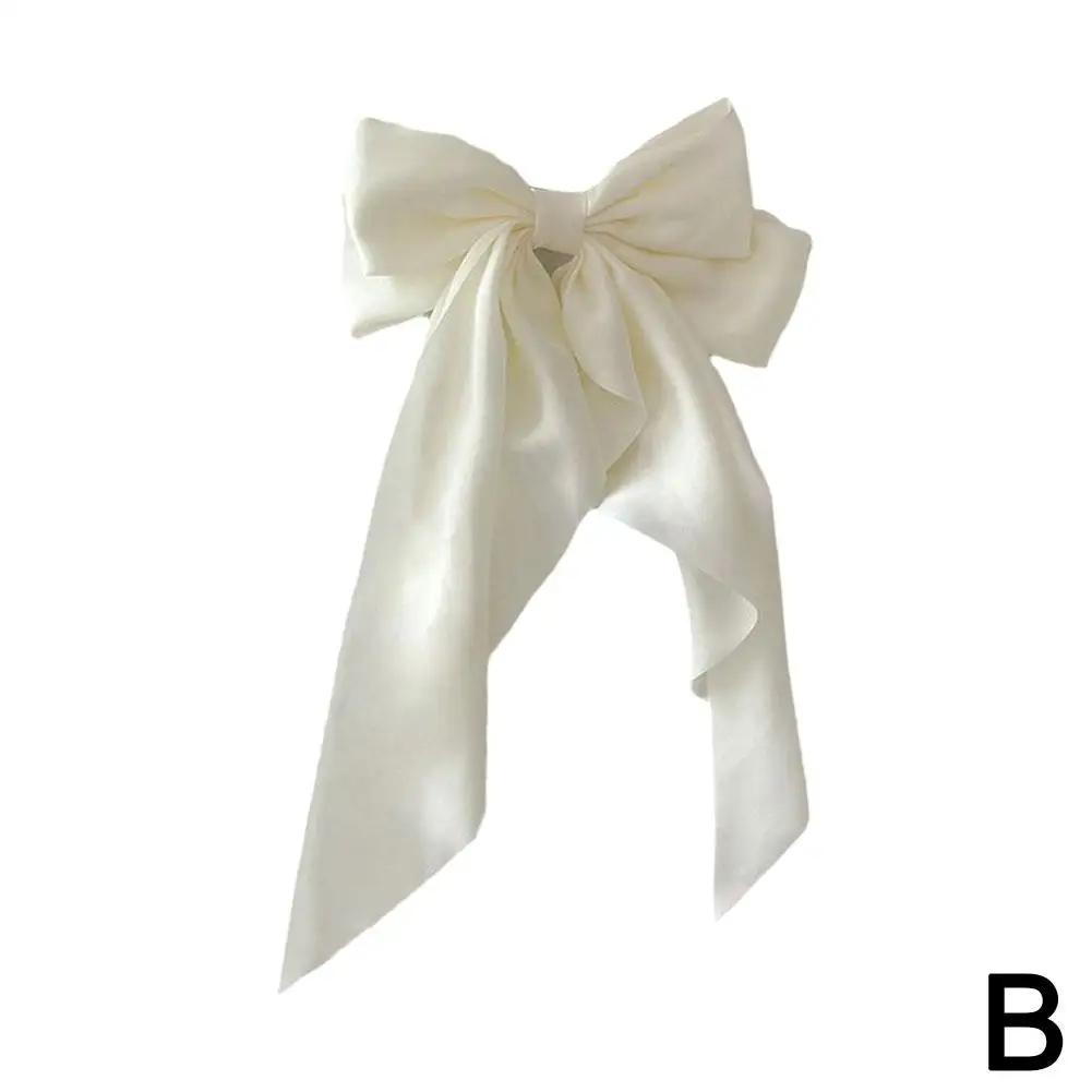 

Элегантная мягкая большая заколка для волос с бантом из ленты, модная однотонная атласная заколка для волос, повязки на голову, аксессуары для девочек, пружинная заколка для хвоста S R1T0
