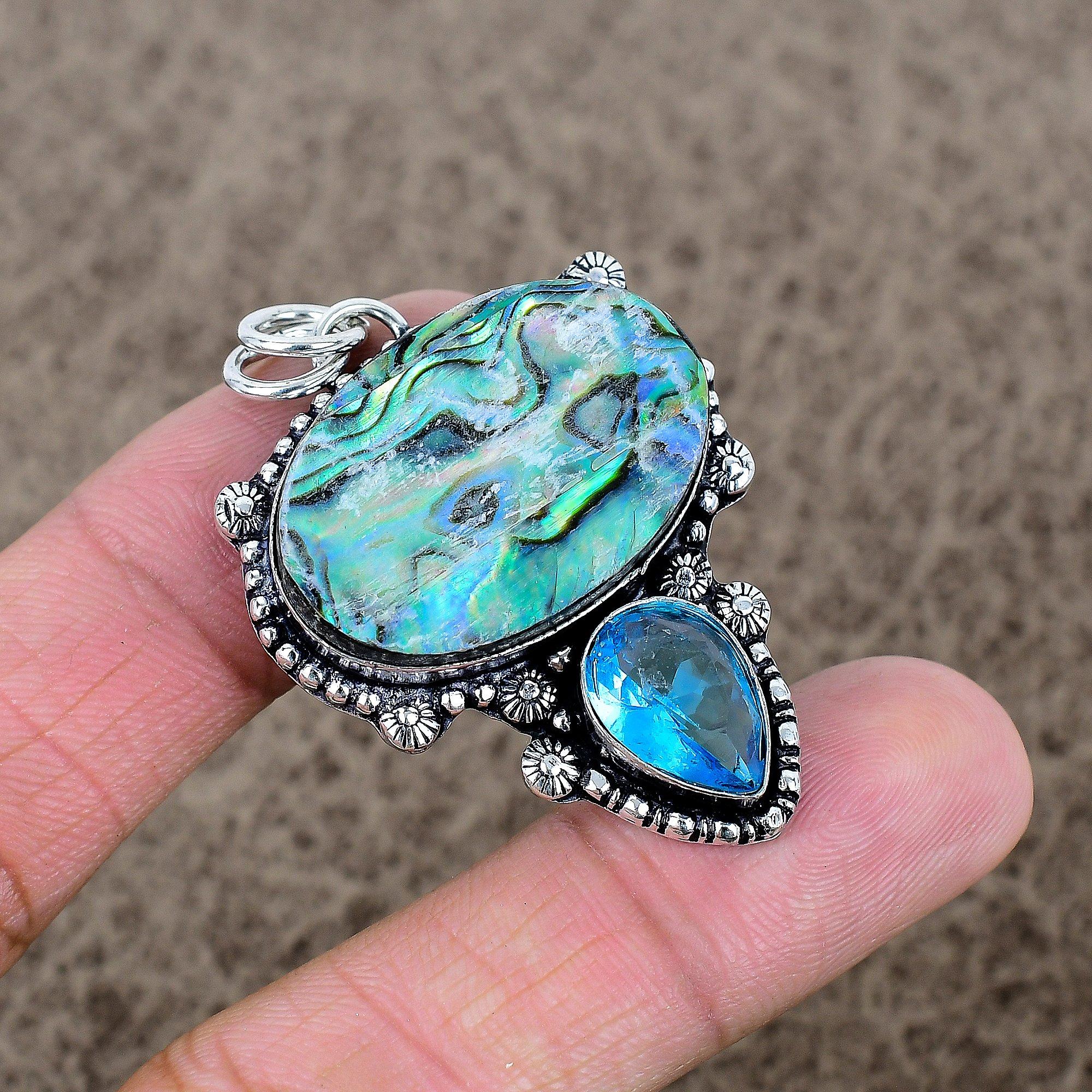 

Abalone Shell, Topaz Gemstone 925 Sterling Silver Jewelry Pendant 2.01 KKG-336