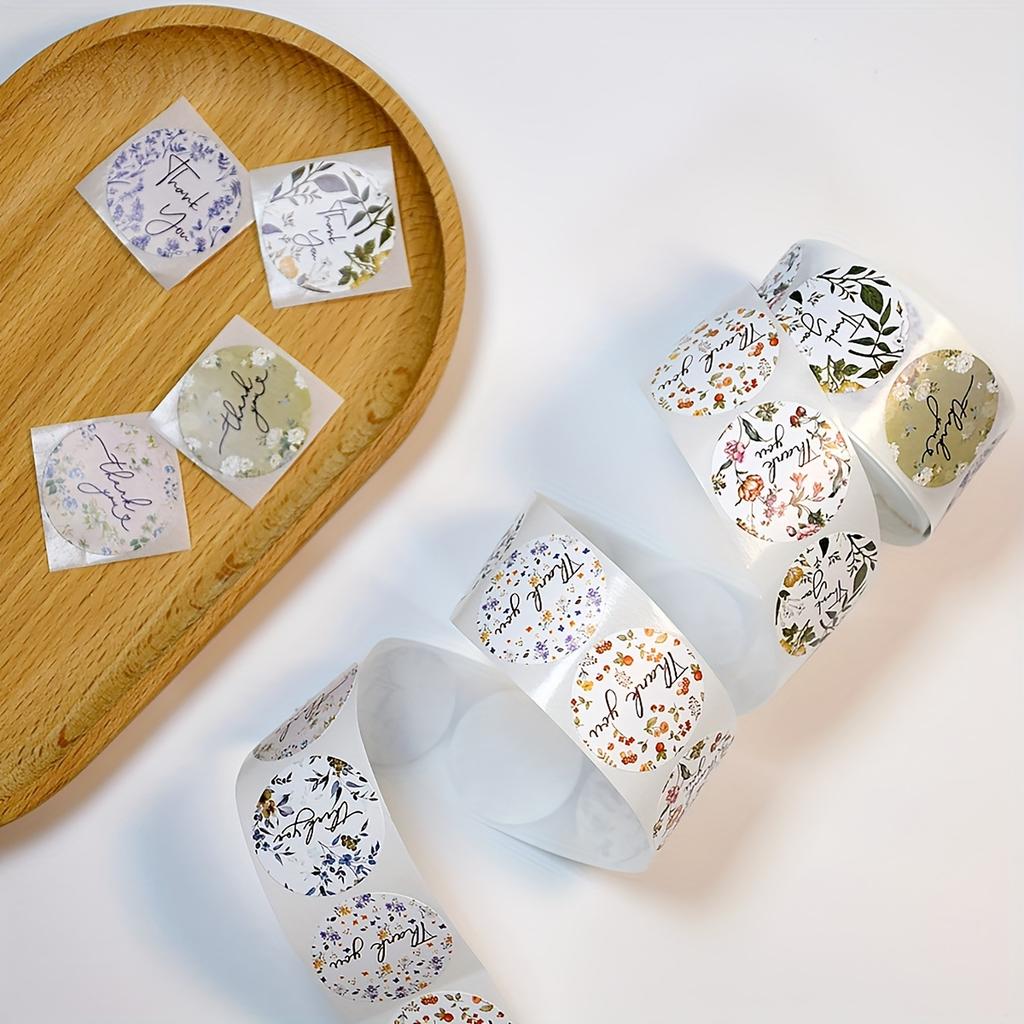 500 Stickers Per Roll, Floral Thank You Sticker Roll, Instagram Style, Nordic Style, Fresh Green Label Stickers, 8 Different Designs
